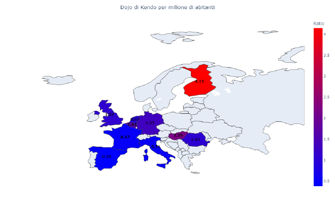 Ratio Dojo per milione di abitanti in Europa